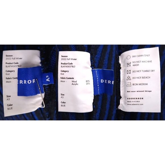 Ader Error Frank Turtleneck Size A3 L Oversized Mens Blue Sweater $485 - Picture 12 of 14